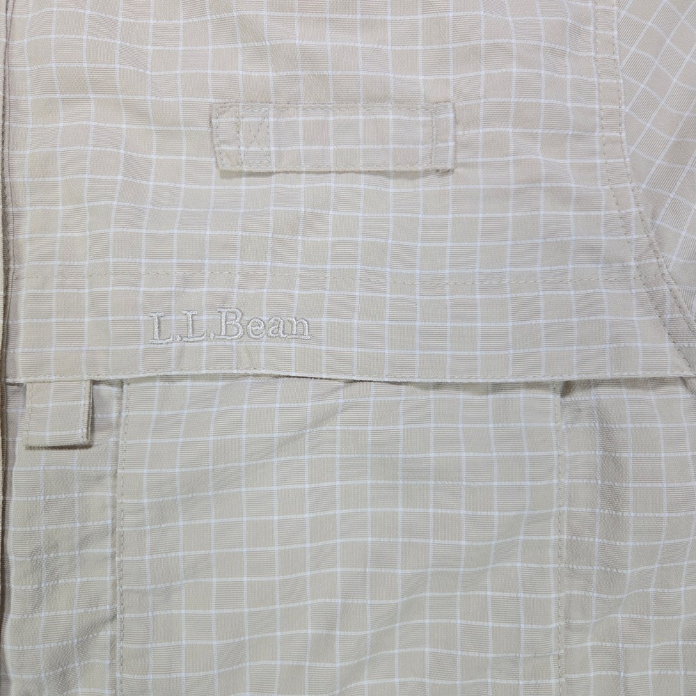 LL Bean Fishing Shirt Vented Back Roll Tab Grid Beige Womens Large L 0CDX3 - Picture 4 of 8